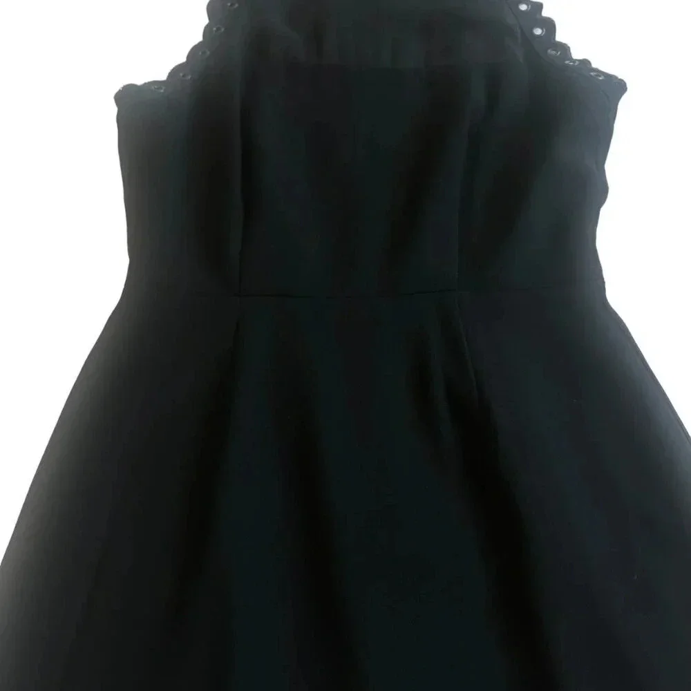 Sam Edelman Black A-Line Dress LBD Party Sheer Top Grommet Trim Size 2 Women's